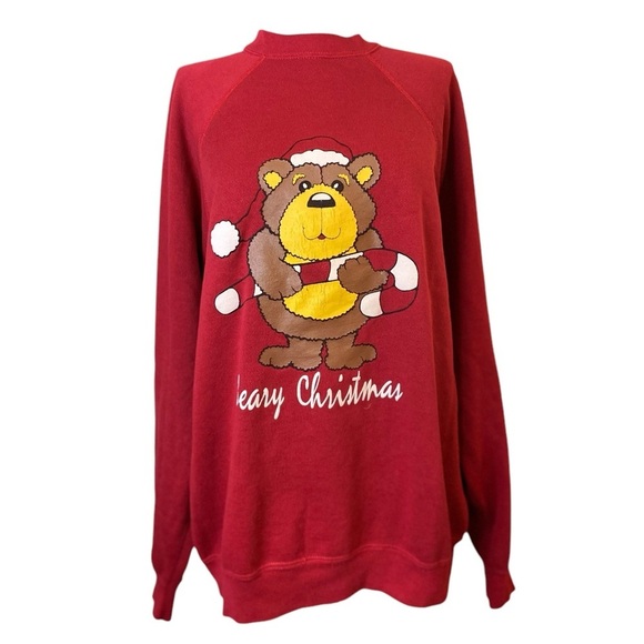 Vintage Wolf & Sons Red Beary Christmas Sweatshirt - Picture 10 of 14